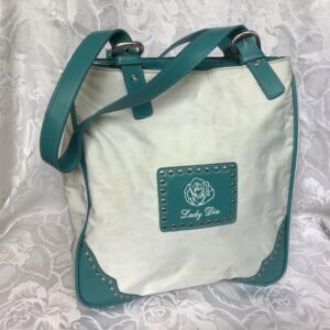 Sac blanc et turquoise clouté lady dia