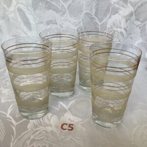 Lot de 4 grands verres décor lignes jaunes et dorées ver.c5
