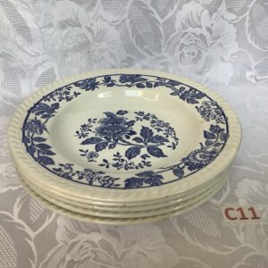 Lot de 5 assiettes creuses céramique vintage décor fleuri bleu Cui.c11