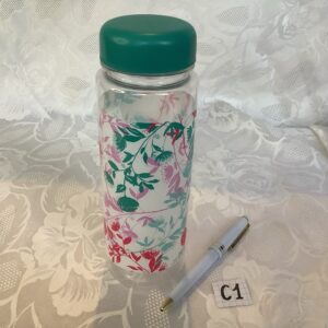 Gourde en plastique dur décor floral rose et vert Cui.c1