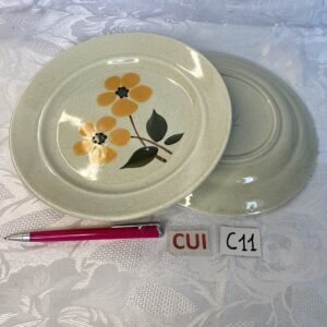 Lot de deux petites assiettes vintage fleurs orange Cui.c11