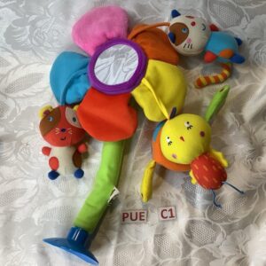 Jouet d'éveil fleur multicolore ventouse avec oiseau, chat et souris pue.c1