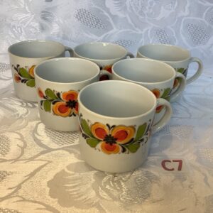 Lot de 6 tasses fleurs orange vintage dej.c7