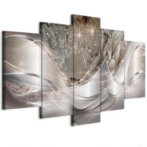 Tableau décoratif abstrait beige pissenlits fleurs moderne argent