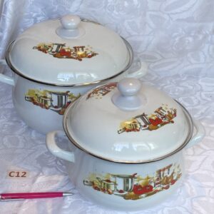 Lot de deux faitouts émaillés motif cuisine Cui.c12