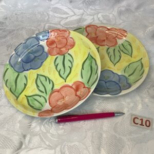Lot de deux assiettes dessert peintes main motif fleur Cui.c10