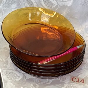 Lot de 6 assiettes creuses en verre fumé caramel Cui.c14