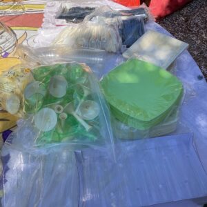 Lot de belle vaisselle jetable blanche et verte