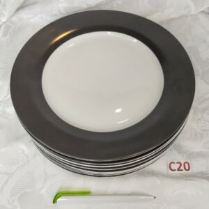 Lot de 8 assiettes blanches avec bords gris foncés Cui.c10