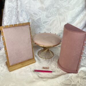 Lot de 3 présentoirs à bijoux velours vieux rose mai.in