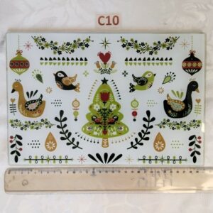 Dessous de plat avec oiseaux et sapin vert et blanc cui.c10