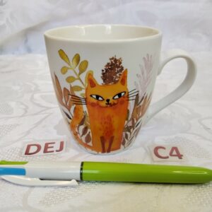Tasse chat roux et feuillages dej.c4